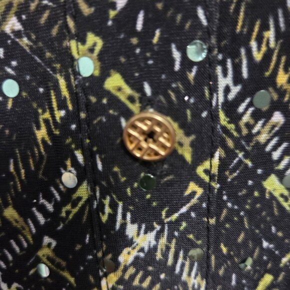 NWT Emily Daniels Green & Black Blouse with Placket Sleeve Tiny Sequins (L) - Picture 5 of 9